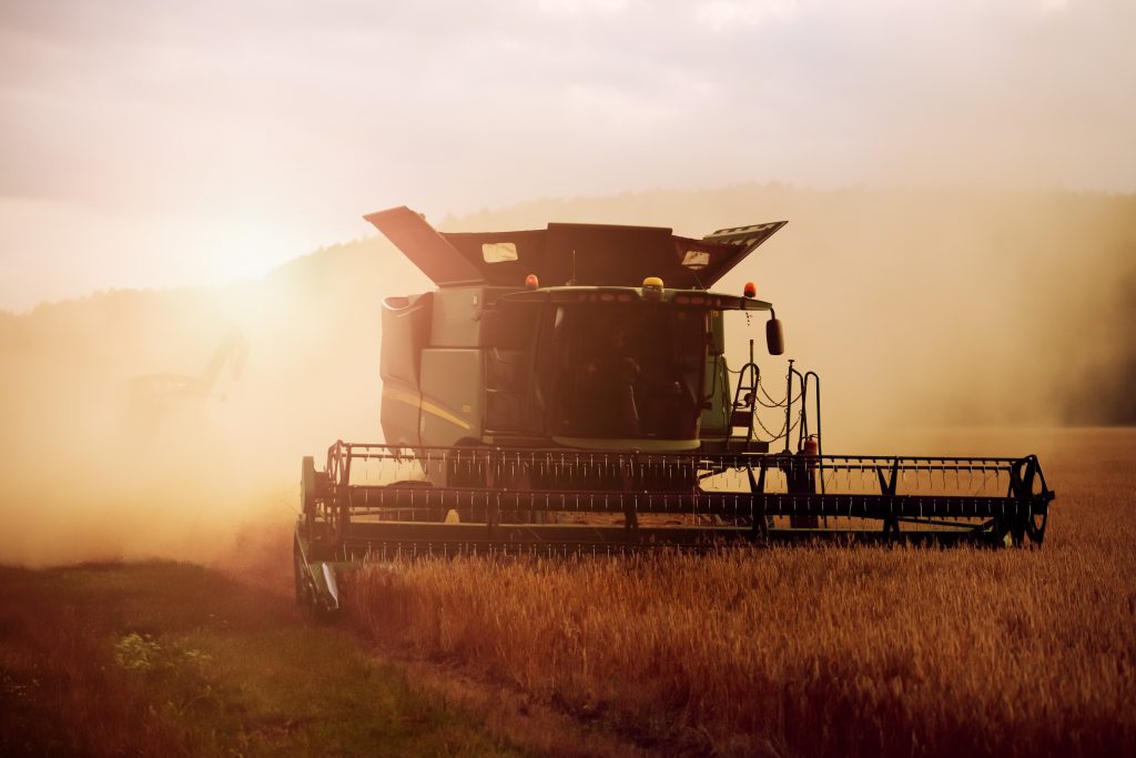 gtc harvester in a field of wheat