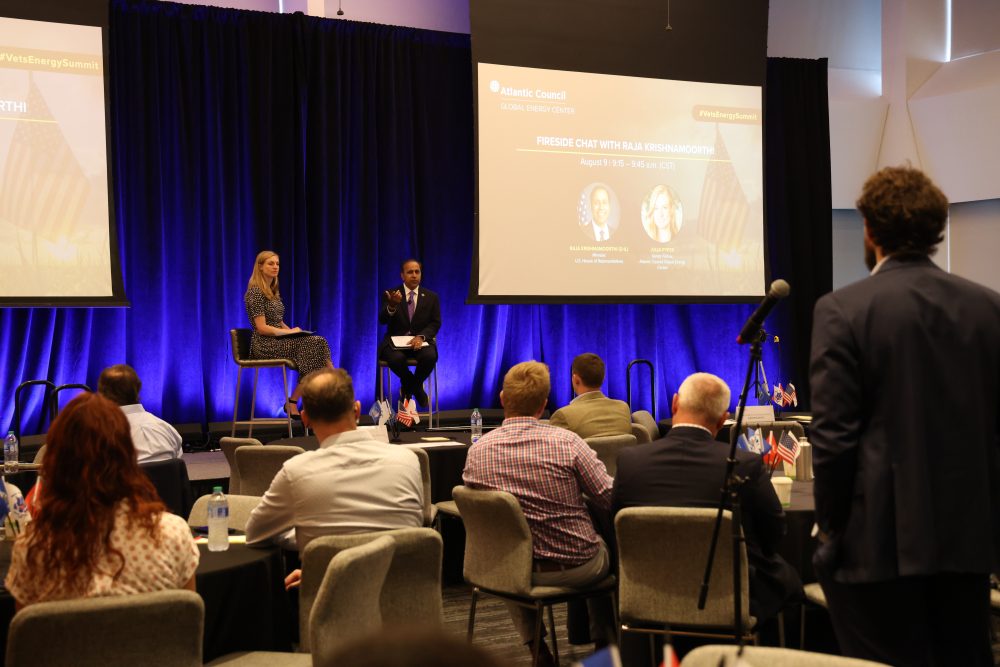 Congressman Raja Krishnamoorthi and Julia Pyper discuss the Inflation Reduction Act at the Veterans Advanced Energy Summit