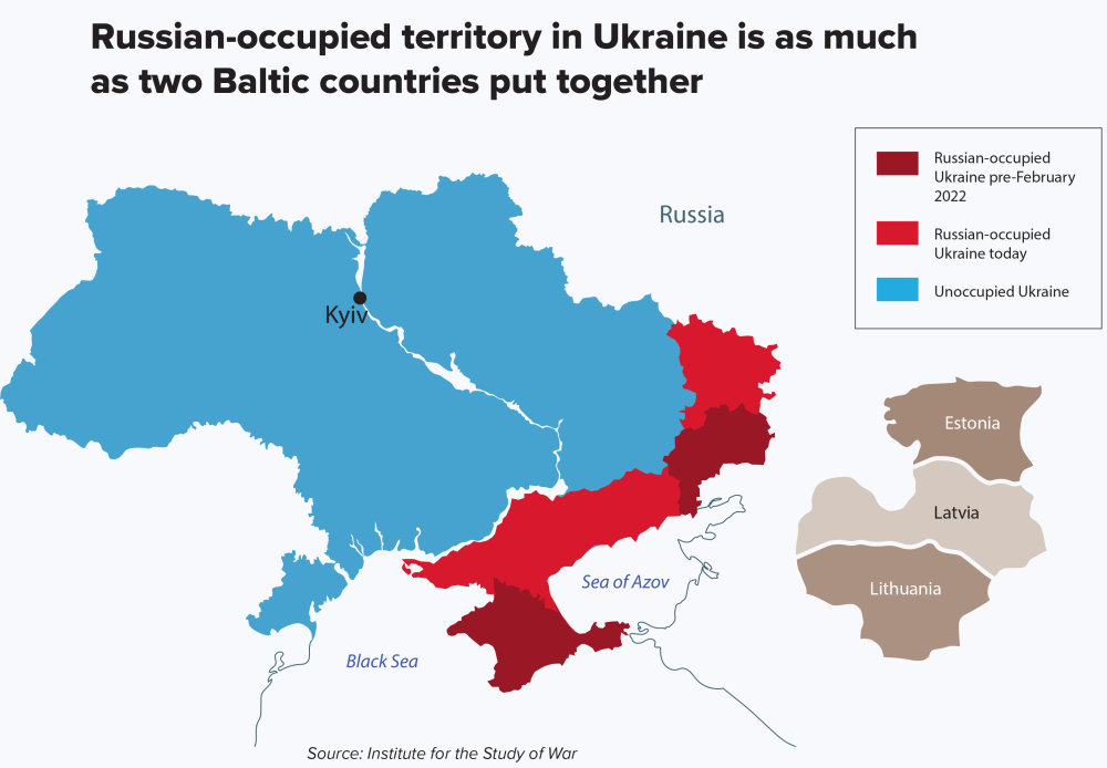 One Year Eight World Changing Numbers Quantifying Russia S War In   Ukraine Map Russian Occupied Territory 1000x694 