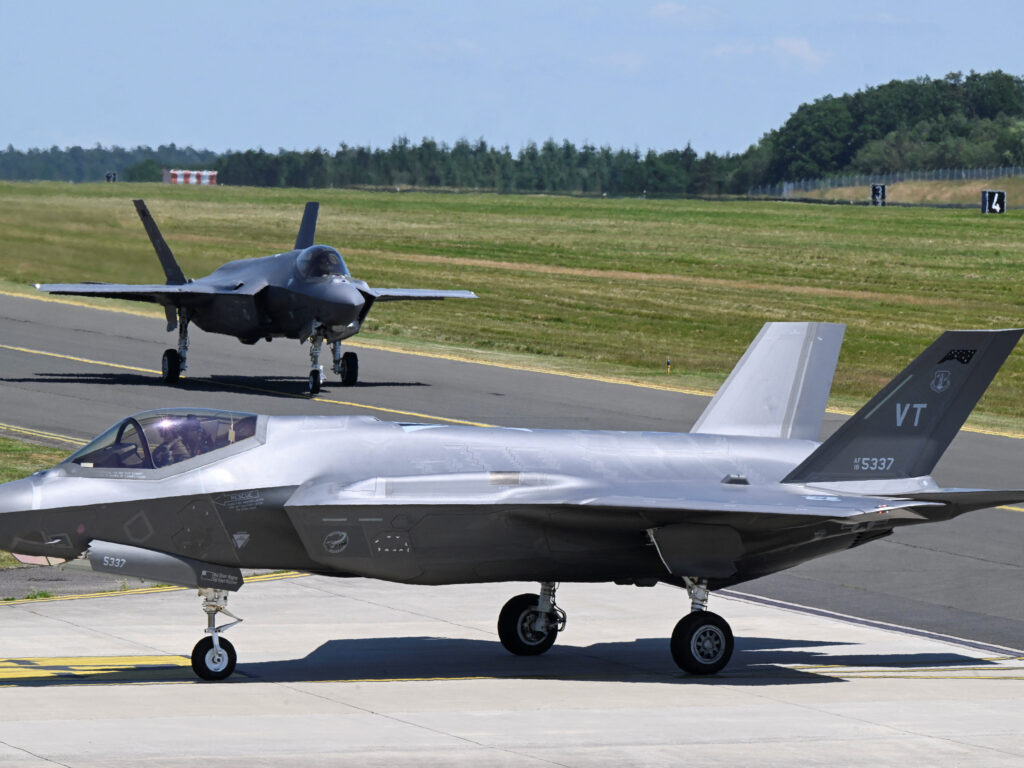 F-35 fighter jets taxi during a media day of NATO's "Air Defender 23" military exercise at Spangdahlem US Air Base near the German-Belgian border in Spangdahlem, Germany June 14, 2023.