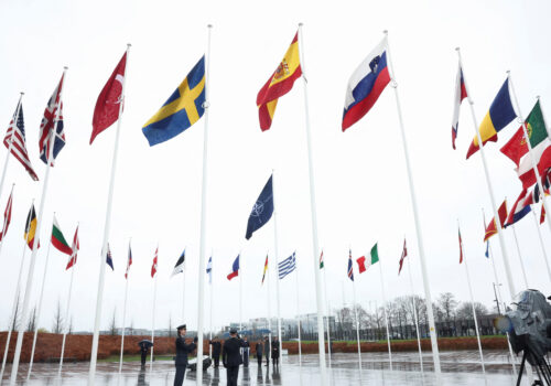 A Swedish flag is raised during a flag-raising ceremony at NATO headquarters following the accession of Sweden to the alliance, in Brussels, Belgium March 11, 2024. REUTERS/Yves Herman